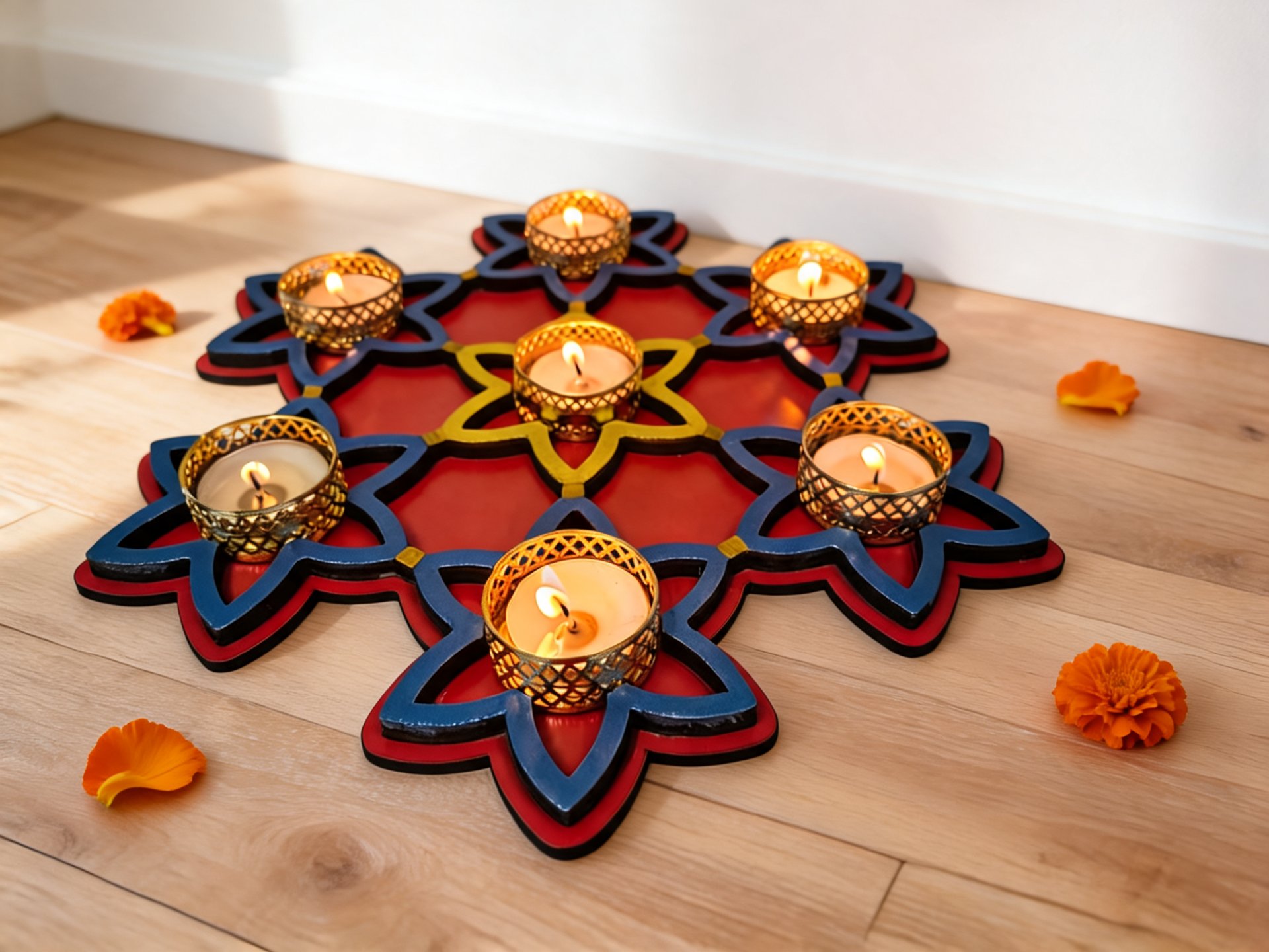 Decorated Wooden Dhiya Light 7L