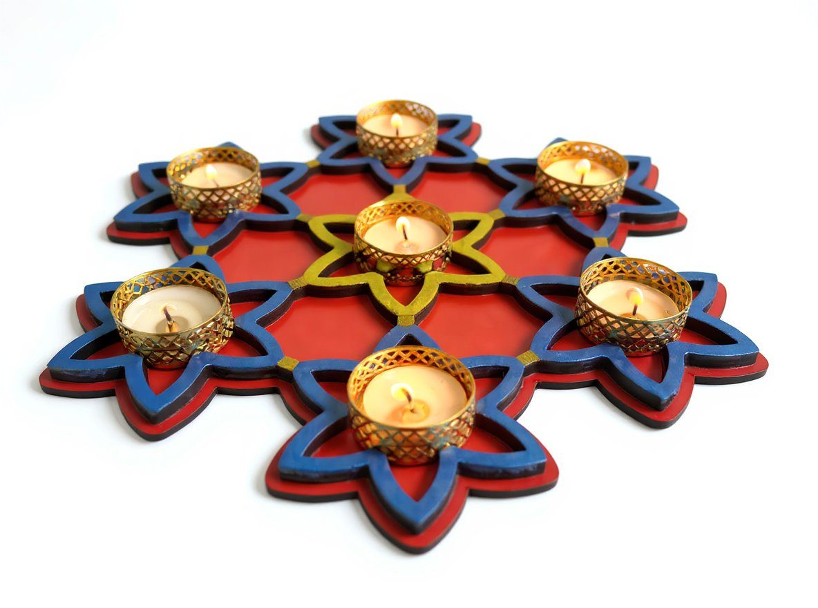 Decorated Wooden Dhiya Lamp 7L